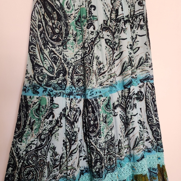 Forbidden Vintage M Blue Floral Paisley Crochet A- Line Maxi Skirt - Picture 7 of 10